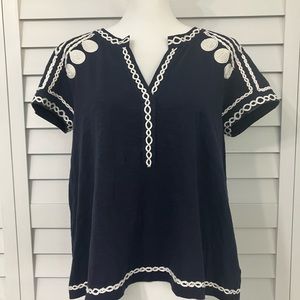 Anthropologie - navy blue cotton blouse
